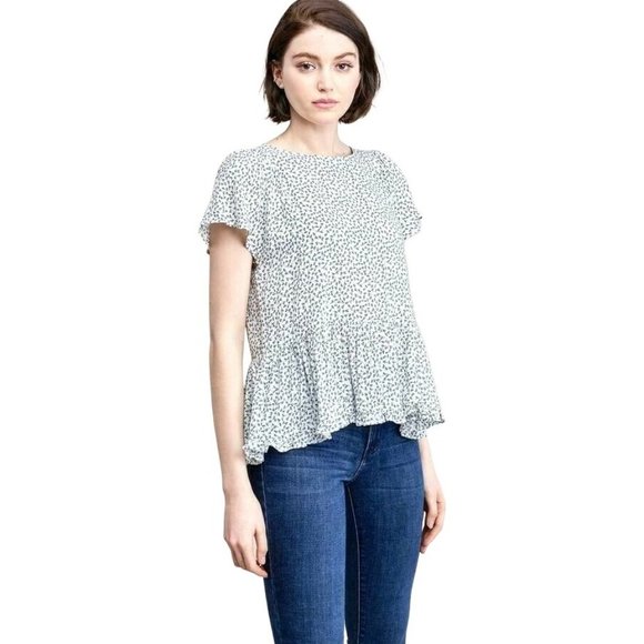 Arrays Ivory Floral Peplum Blouse S Short Sleeve Lightweight Polyester NEW - Picture 4 of 7